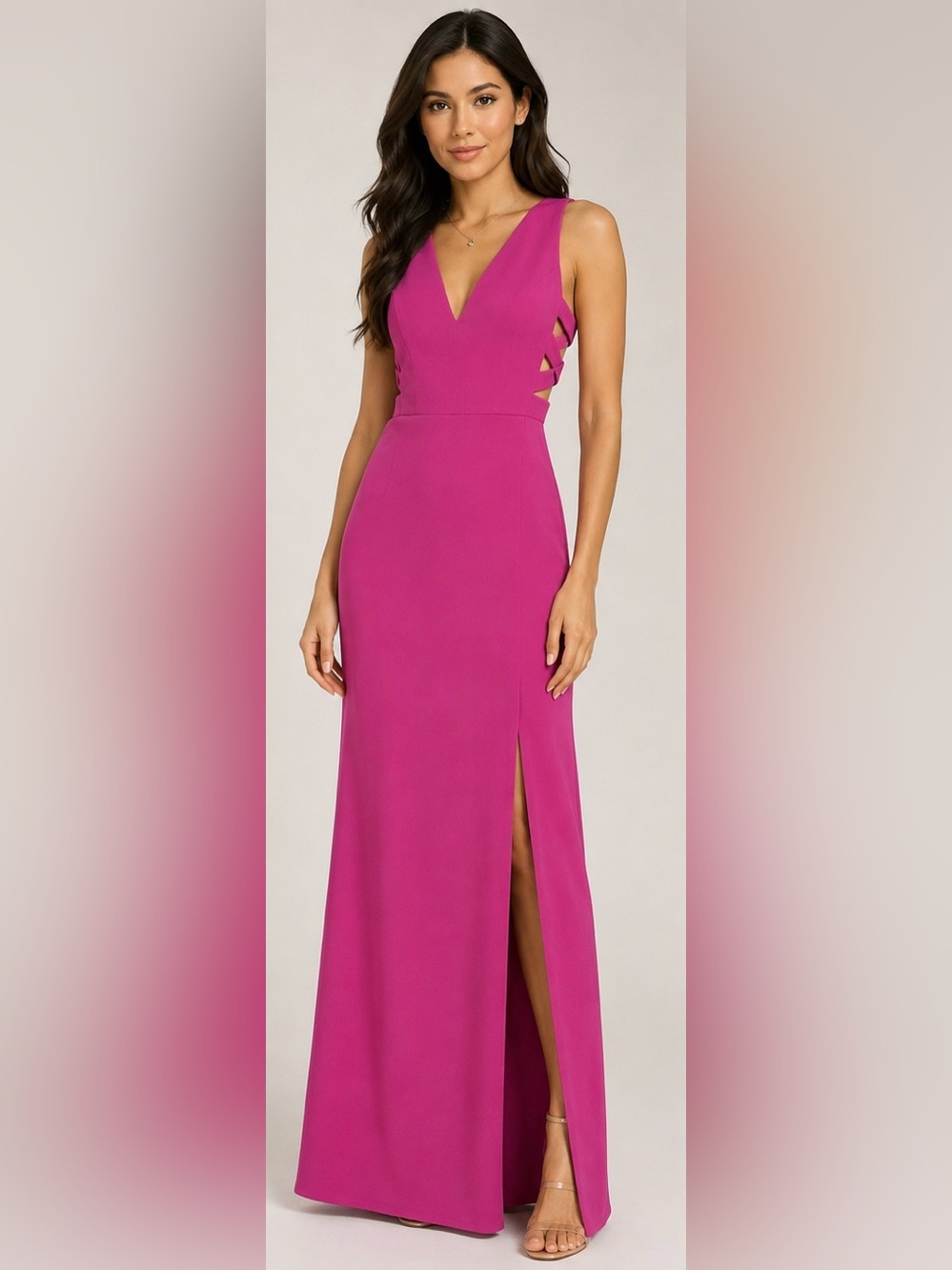 Speechless Size 7 Hot Pink Fuchsia Cutout Strappy Maxi Gown NWT